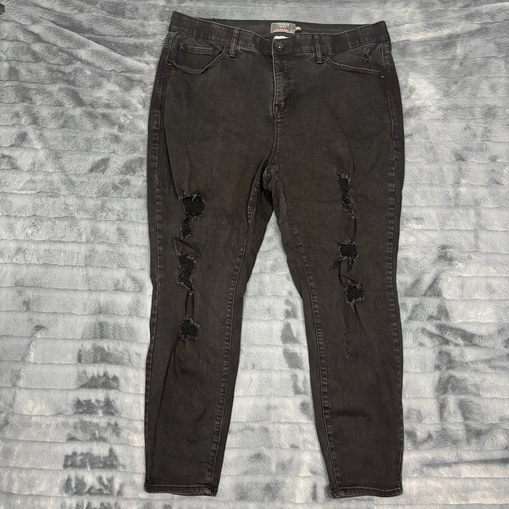 Torrid Sky High Skinny Jeans Black Distressed Ripped Premium Stretch 18S Womens
